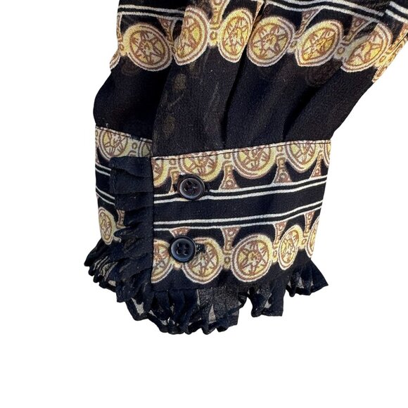 ECI New York Womens Ruffle Trim Black Gold Baroque Glam Leopard Print Blouse 2X - Picture 7 of 9